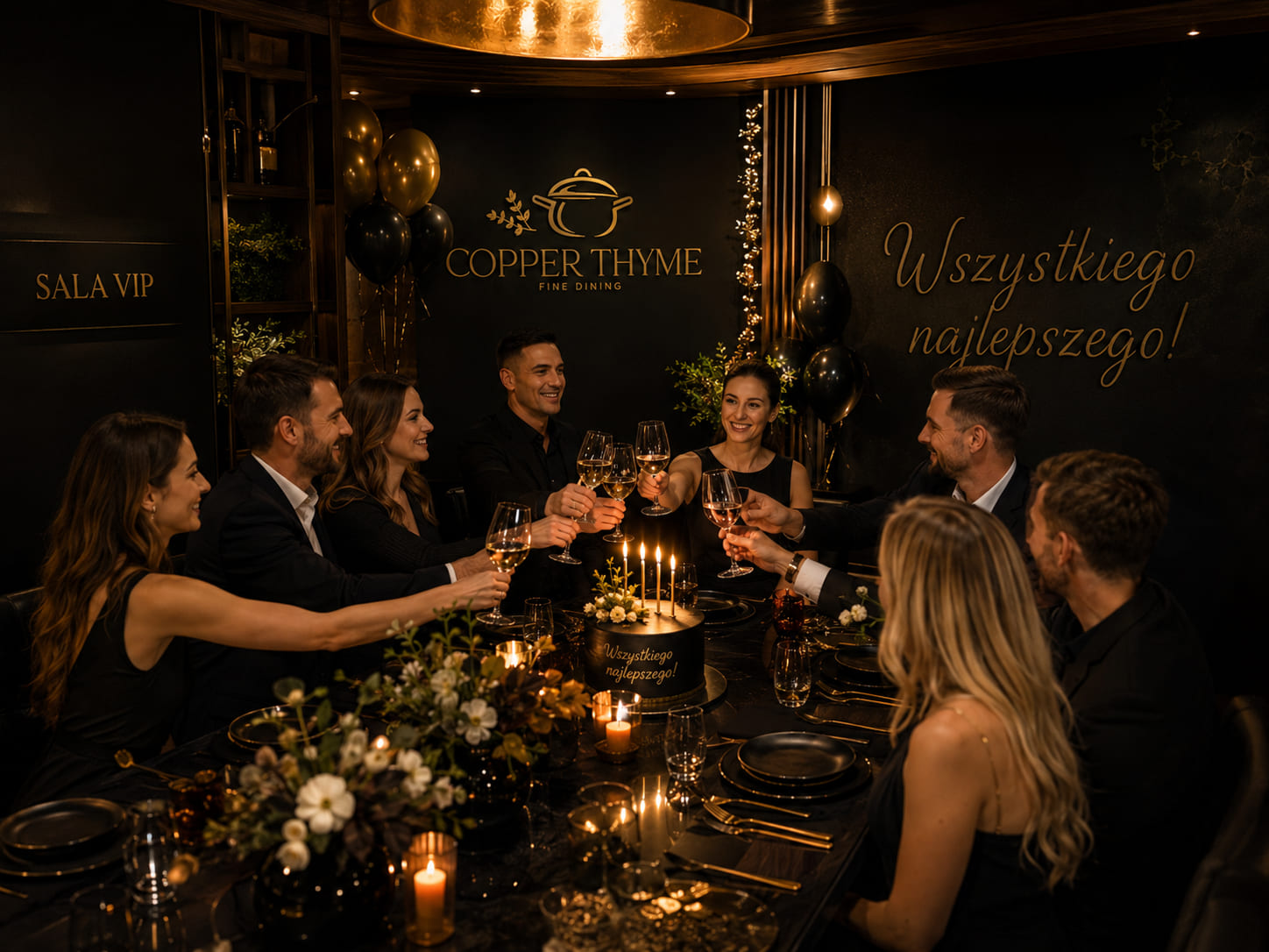 Prywatna sala VIP w Copper Thyme podczas eleganckiej kolacji urodzinowej